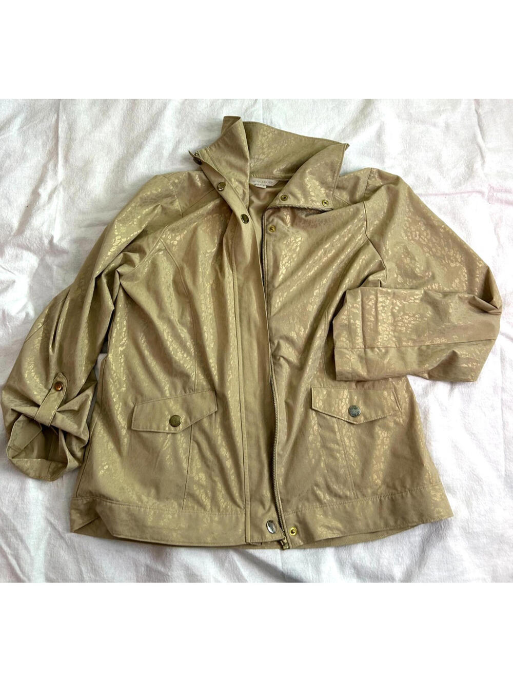 Laura Ashley Jungle Metallic Gold Zip-Up Jacket Leopard Print Size L